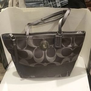 Coach signature stripe grey and silver tote